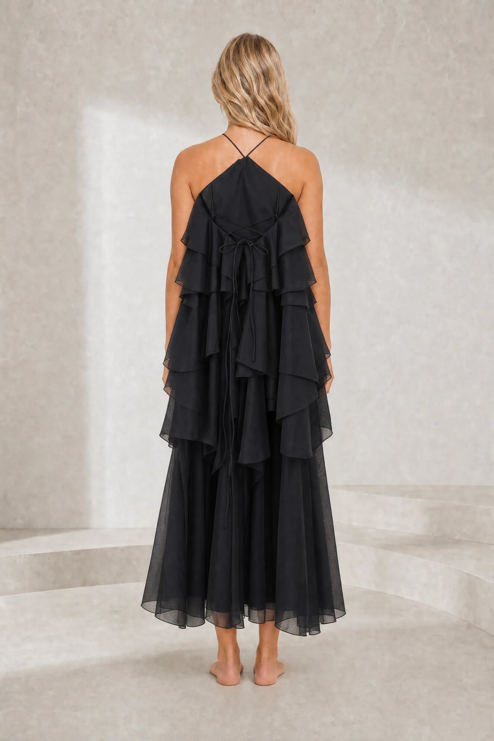 Robe longue dos nu à volants | Lounelle Paris