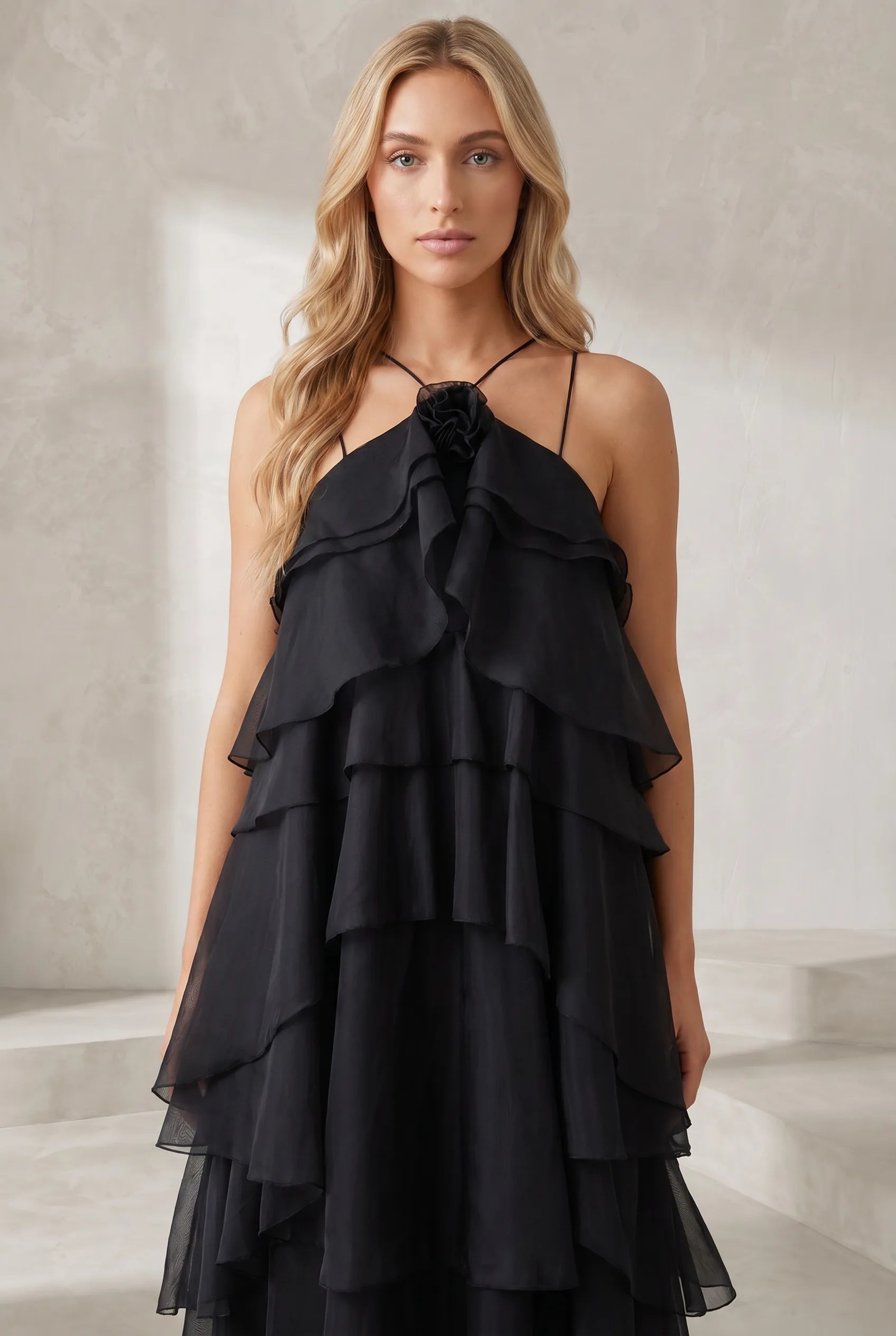 Robe longue dos nu à volants | Lounelle Paris