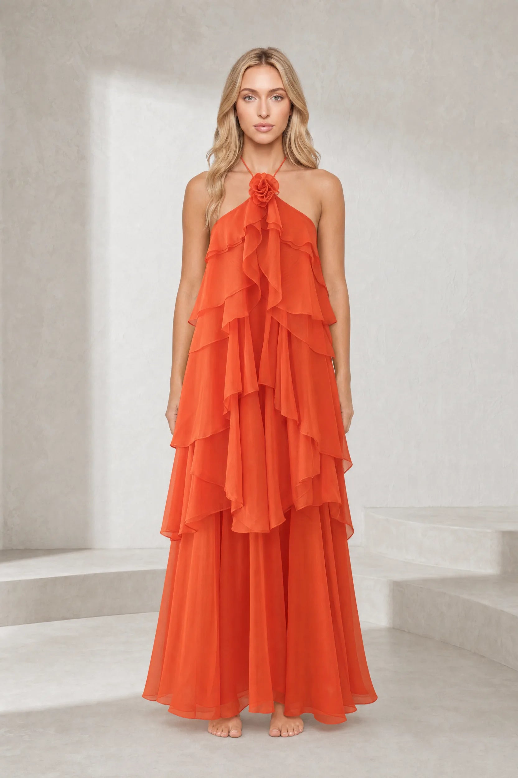 Robe longue dos nu à volants | Lounelle Paris
