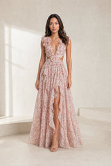 Long floral backless dress