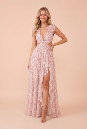 Robe longue fleurie dos nu | Variante Rose | Lounelle Paris