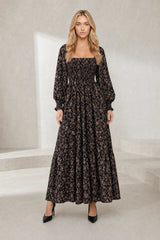 Long floral dress with puffed sleeves