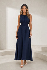 Flowing long dress with draped waist