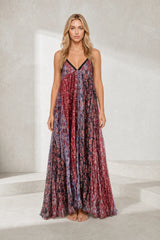 Robe longue imprimée à fines bretelles