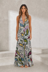 Robe longue imprimée col licou