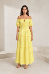 Long Yellow Off-Shoulder Dress
