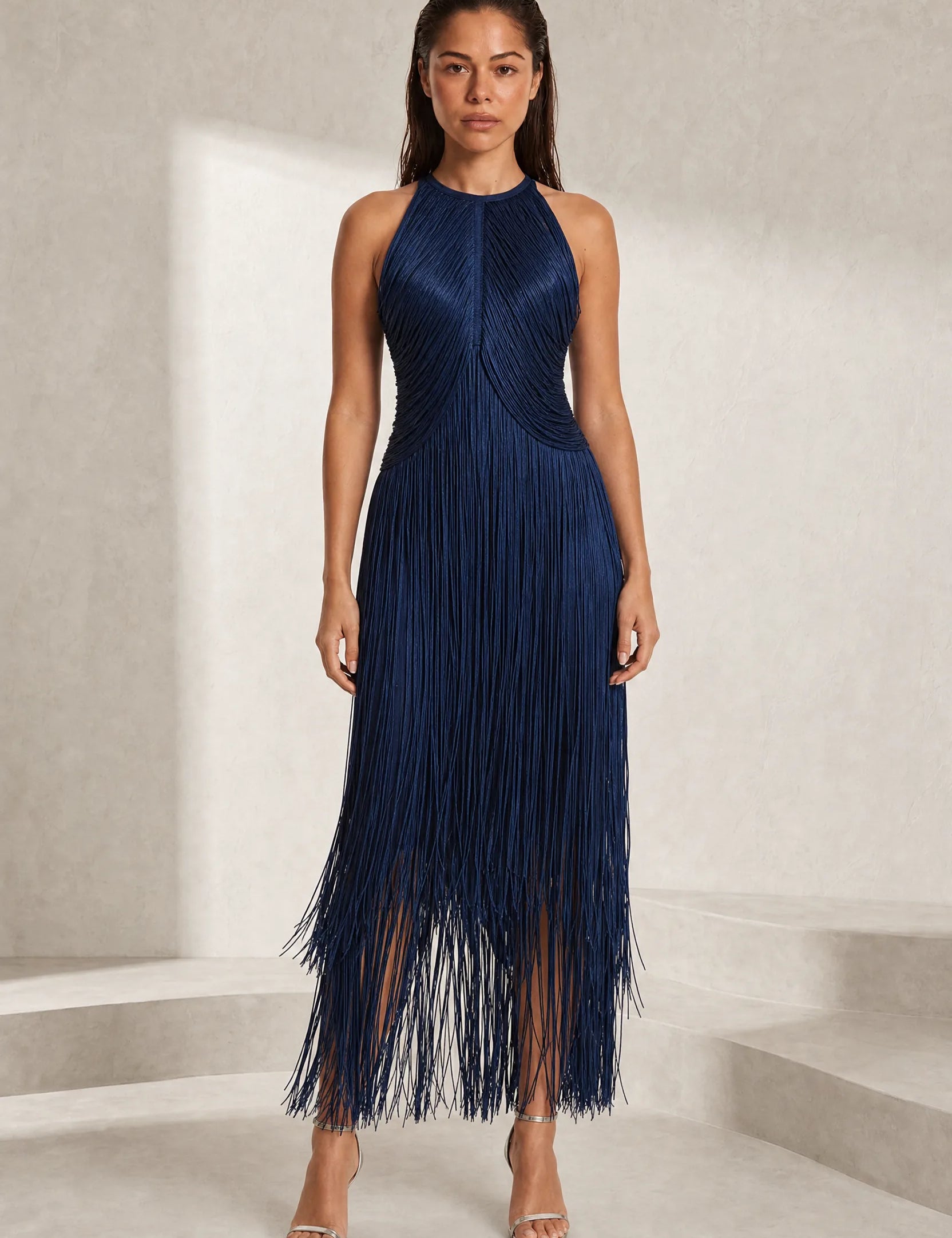 Robe longue licou à franges | Lounelle Paris