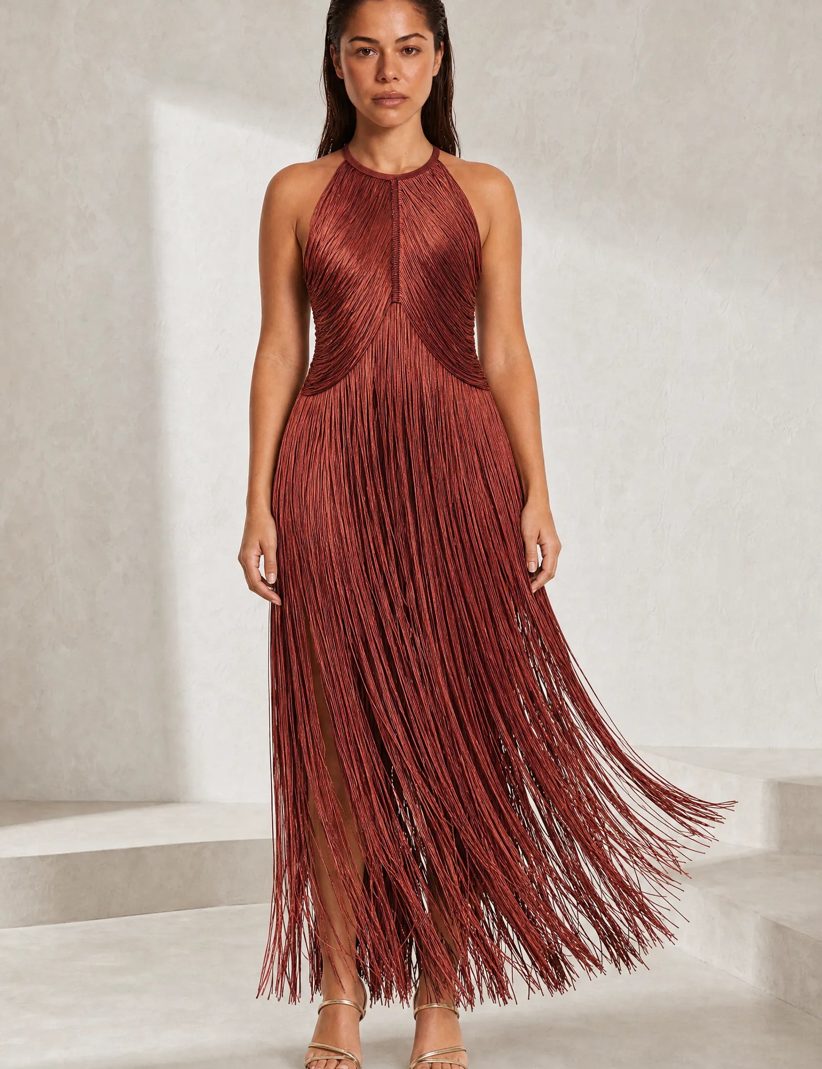 Robe longue licou à franges | Lounelle Paris
