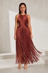 Halter long dress with fringe
