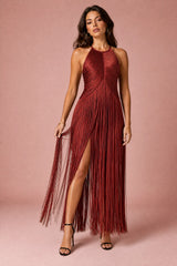 Halter Fringe Maxi Dress