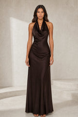 Long fitted brown backless dress