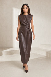 Robe longue marron similicuir | Lounelle Paris