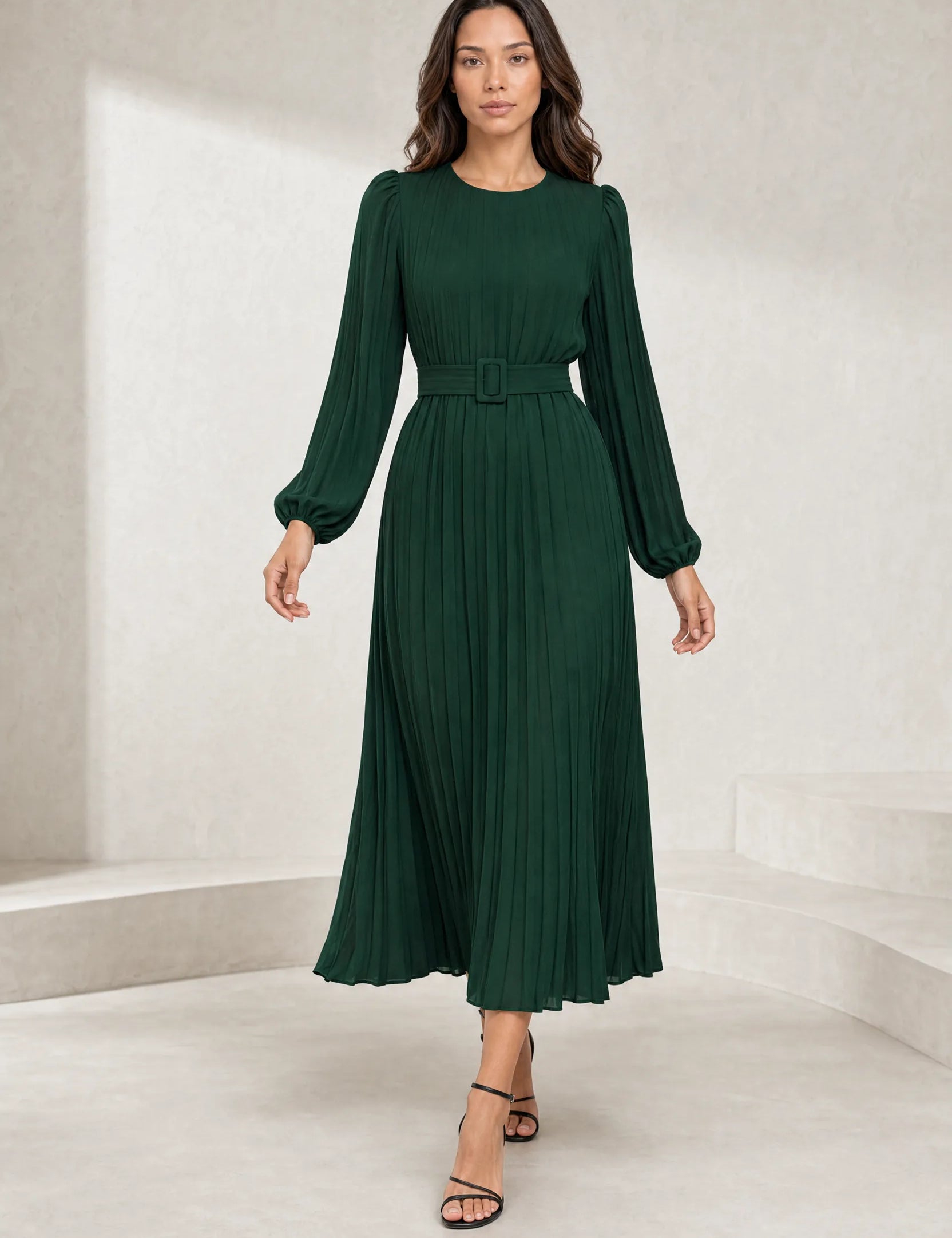 Robe longue plissée à manches bouffantes | Lounelle Paris