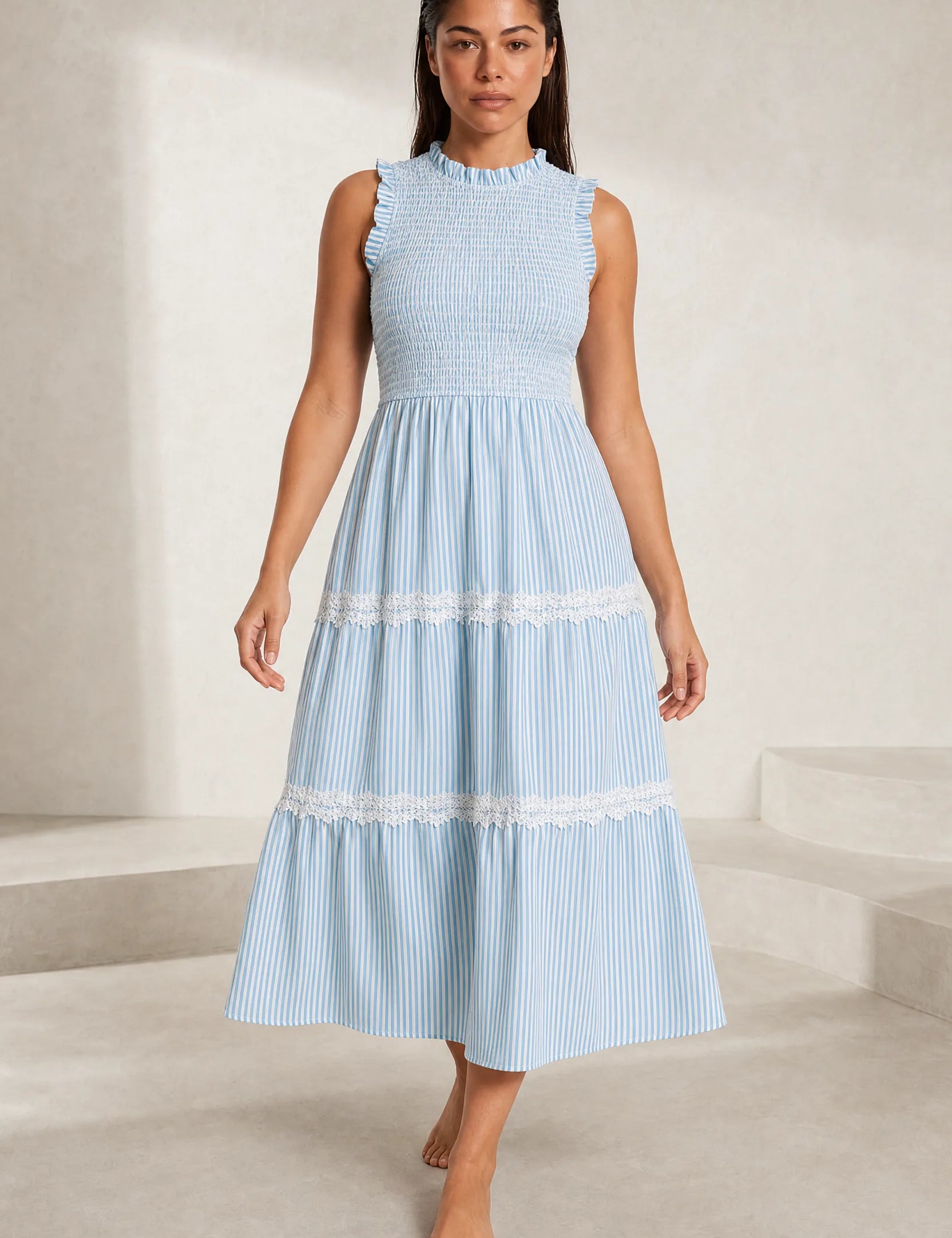 Robe longue rayée smockée | Lounelle Paris
