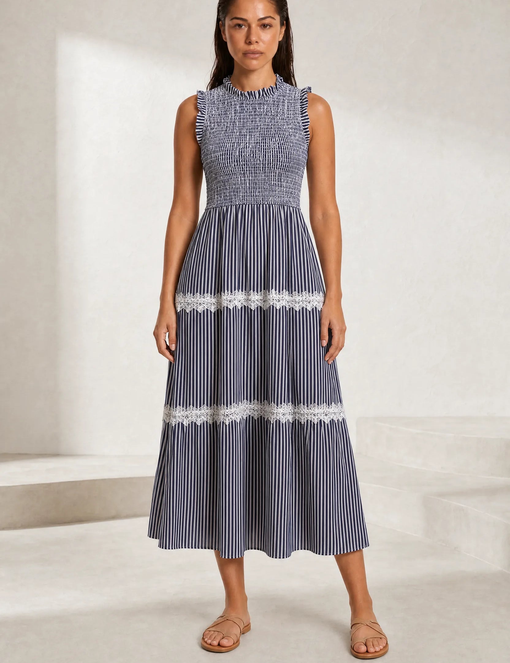Robe longue rayée smockée | Lounelle Paris
