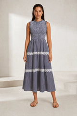 Long Striped Smocked Dress