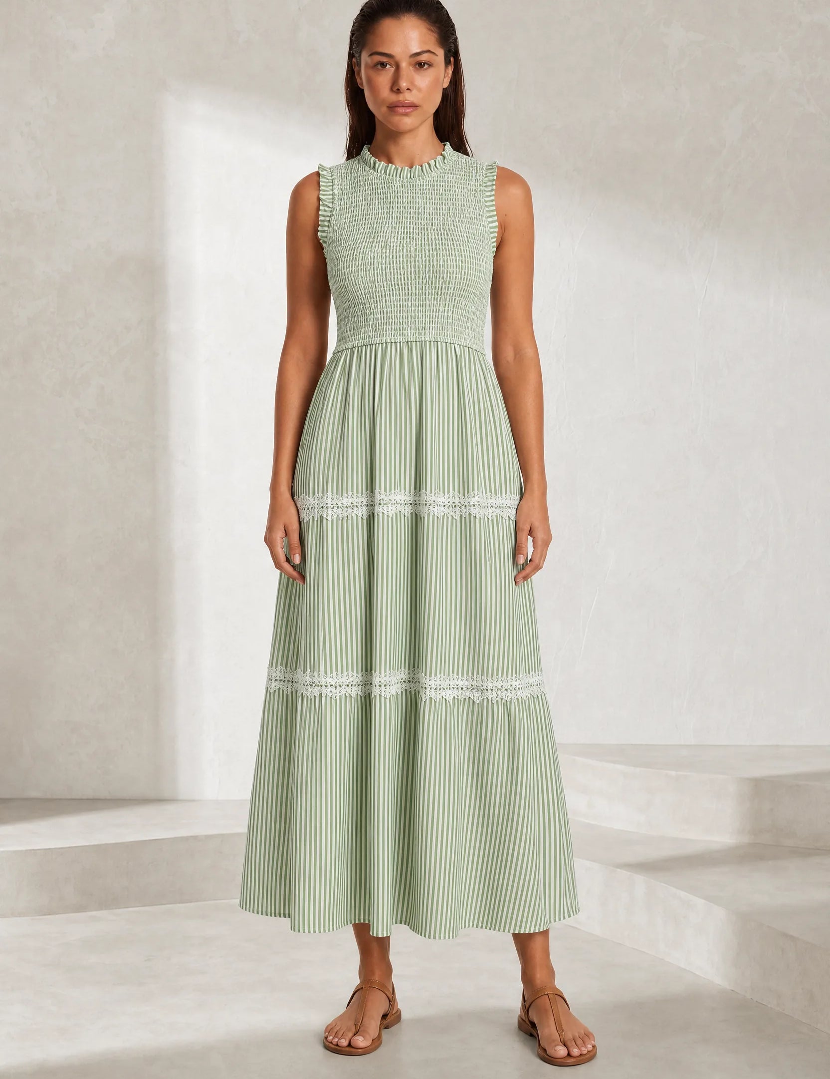 Robe longue rayée smockée | Lounelle Paris