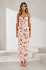 Long Rose Printed Backless Dress