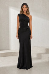 One-shoulder satin maxi dress