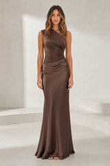 One-shoulder satin maxi dress