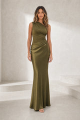 One-shoulder satin maxi dress