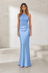 One-shoulder satin maxi dress