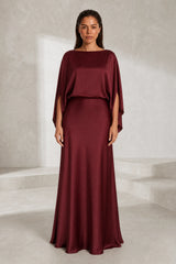 Bateau Neck Satin Maxi Dress