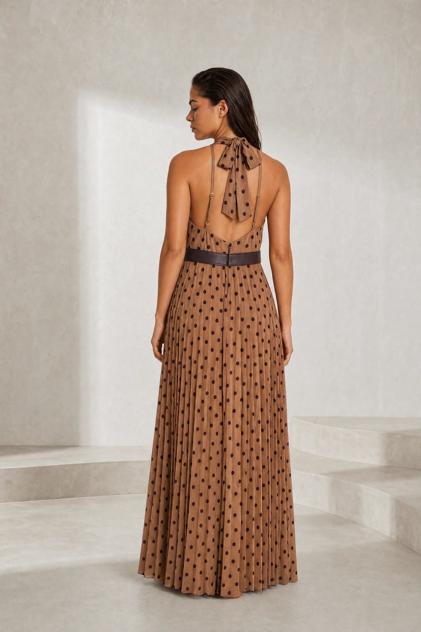 Robe marron à pois col licou | Lounelle Paris