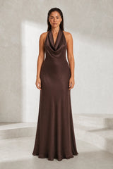 Robe marron col halter dos nu