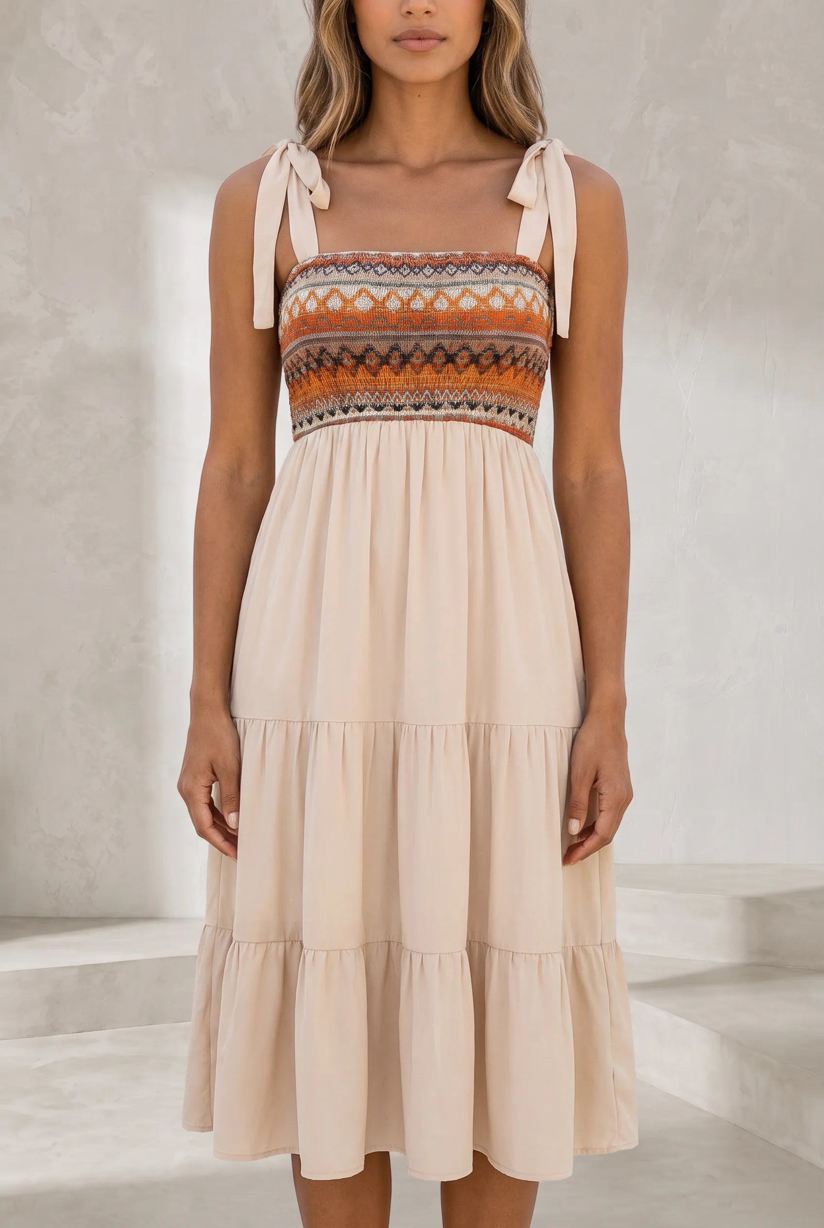Robe midi à bretelles smockée | Lounelle Paris