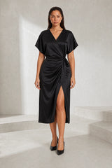 V-neck wrap midi dress