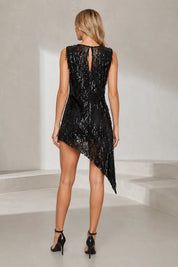 Robe noire asymétrique à sequins | Lounelle Paris