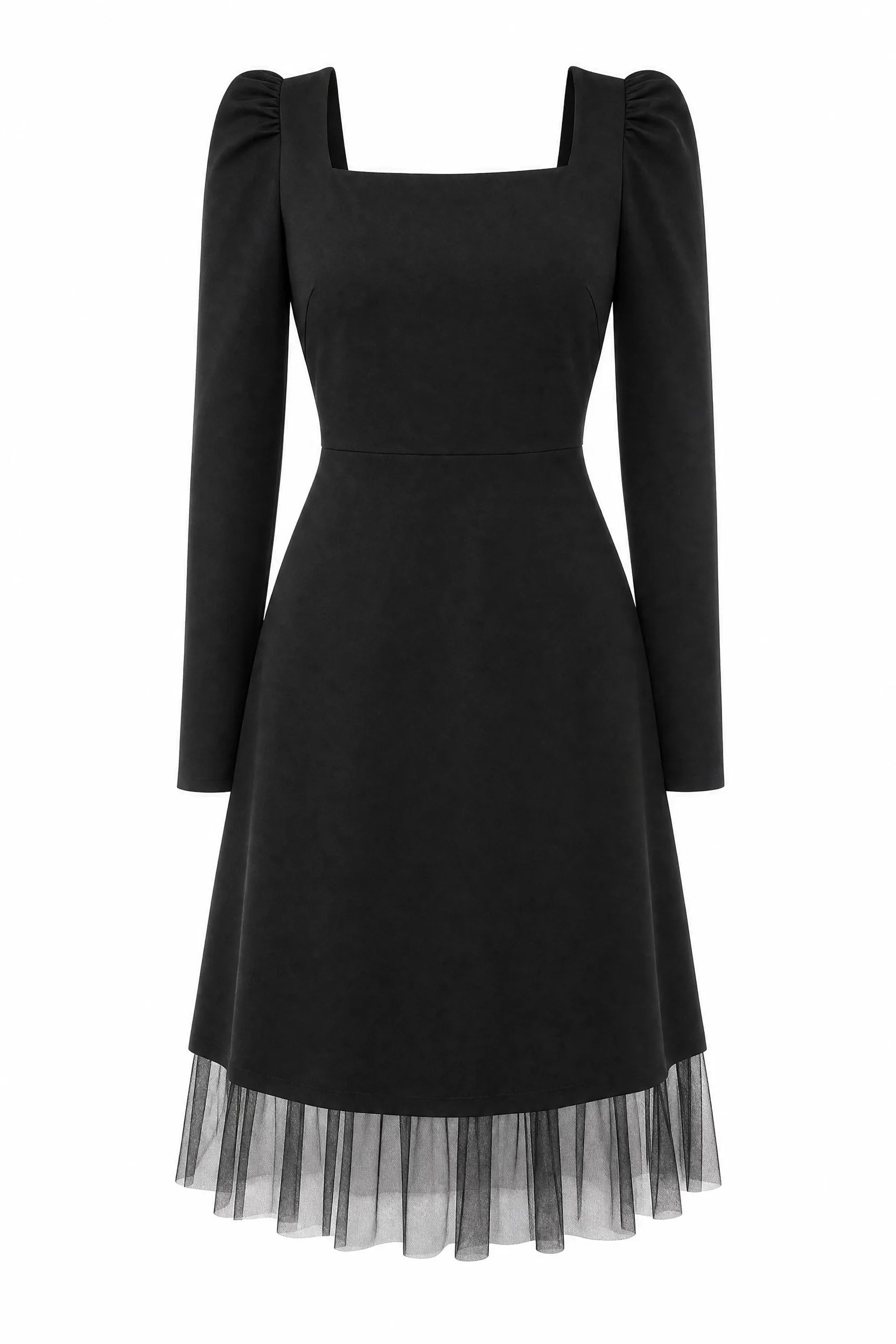 Robe noire col carré tulle | Lounelle Paris