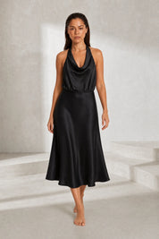 Robe noire col licou satinée | Lounelle Paris