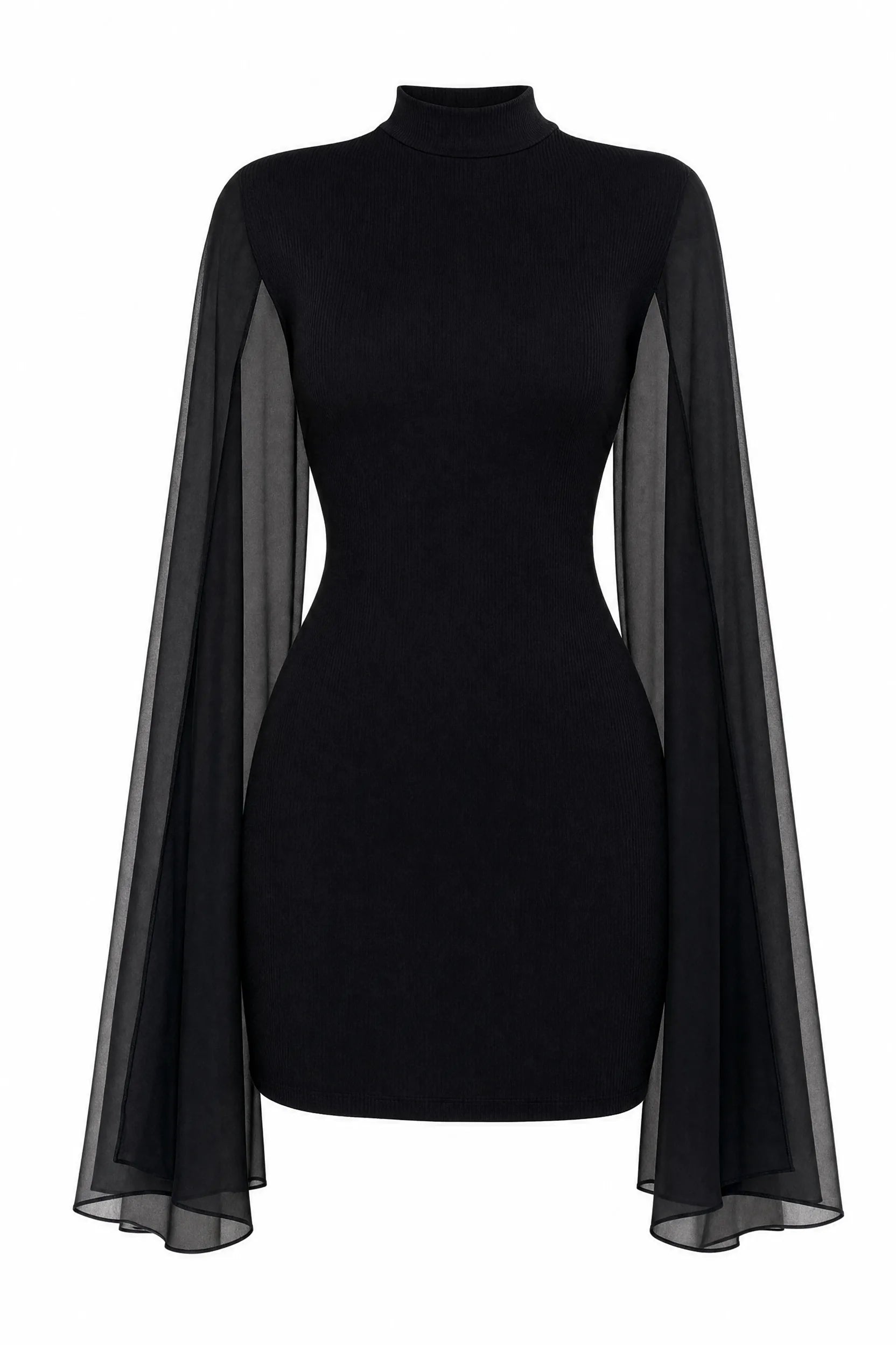 Robe noire col montant manches cape | Lounelle Paris