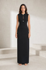 Black mock neck sleeveless dress
