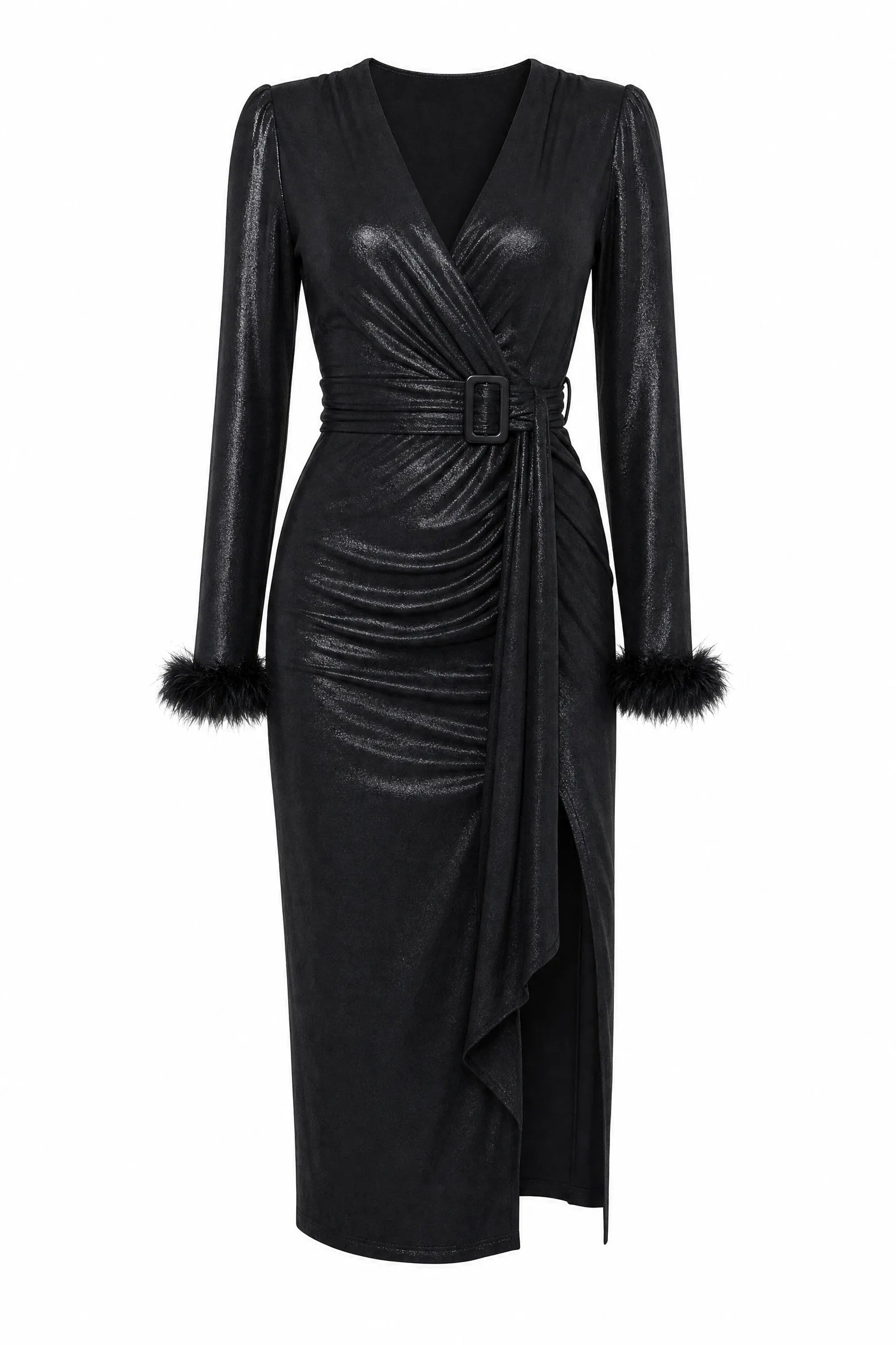 Robe noire col V fendue | Lounelle Paris