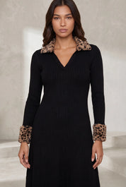 Robe noire col V léopard | Lounelle Paris