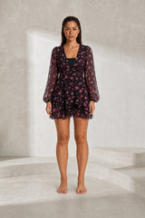 Black floral V-neck dress