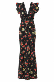 Robe noire florale à volants | Lounelle Paris