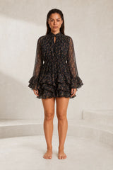 Black printed ruffle dress
