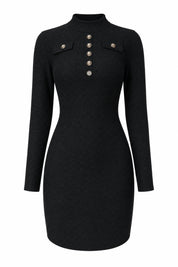 Robe pull noire texturée col montant | Lounelle Paris