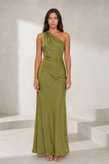 Olive Green Asymmetric Backless Dress