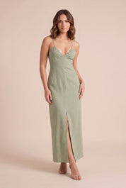 Robe verte longue dos nu | Porté sur une autre silhouette | Lounelle Paris
