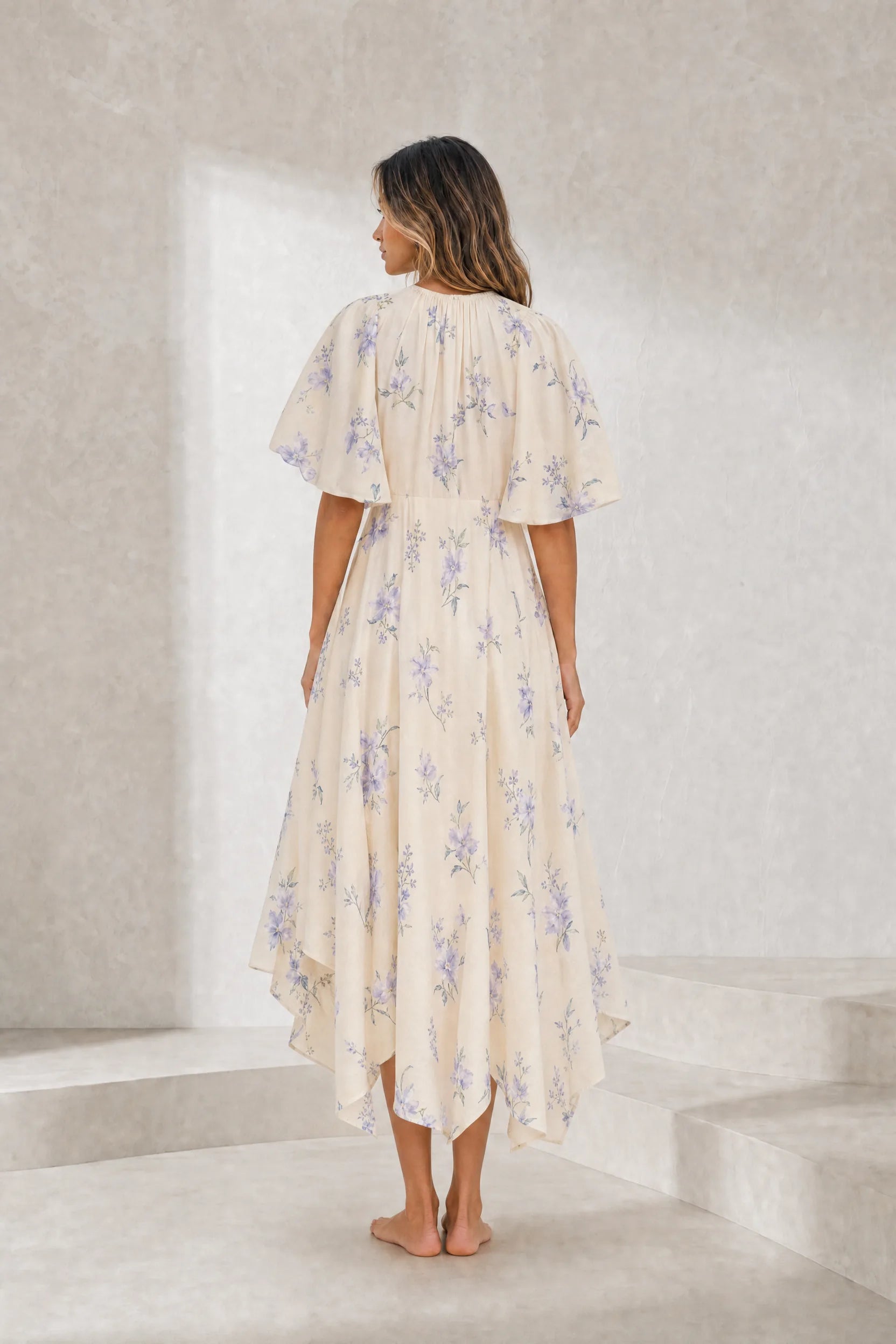 Robelongue écru imprimée col V | Lounelle Paris