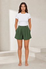 High-waisted military green wide leg shorts