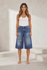 Loose Washed Blue Denim Shorts