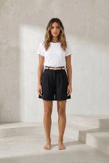 Black High-Waisted Wide-Leg Shorts