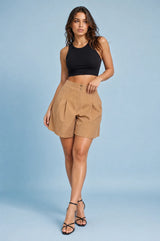 High-Waisted Pleated Shorts