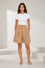 High-waisted pleated mini skirt